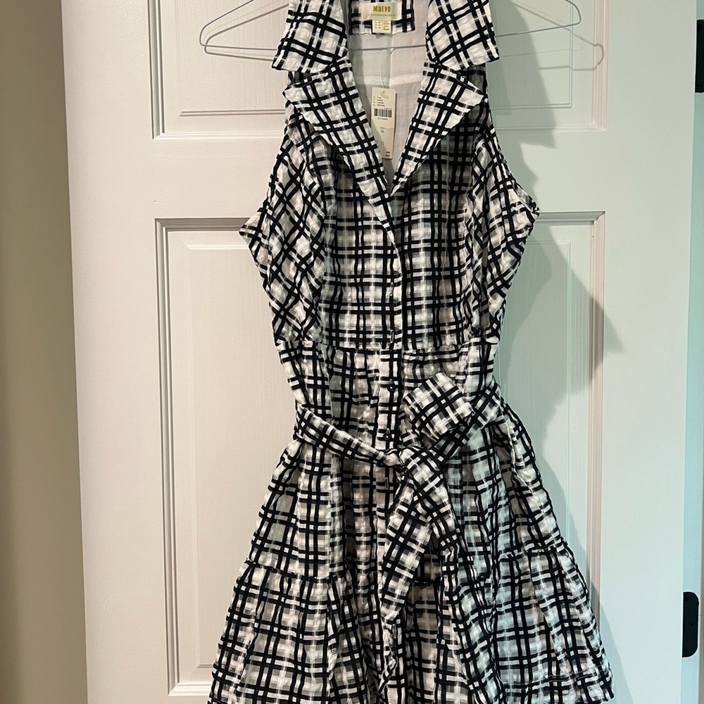 Anthropologie Vintage Black and White Plaid Sleeveless Dress size 16